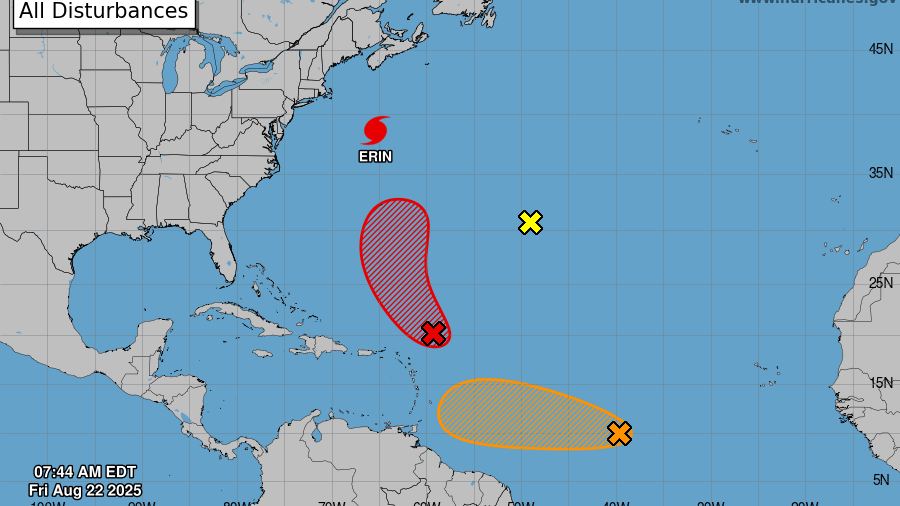 Tropical wave in Atlantic could become next named storm as Hurricane Erin continues to weaken